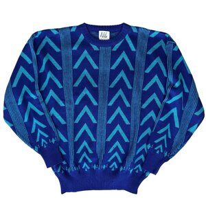 NILS Vtg Mens Size Large Blue/ Aqua Geometric Wool Blend Pullover Sweater